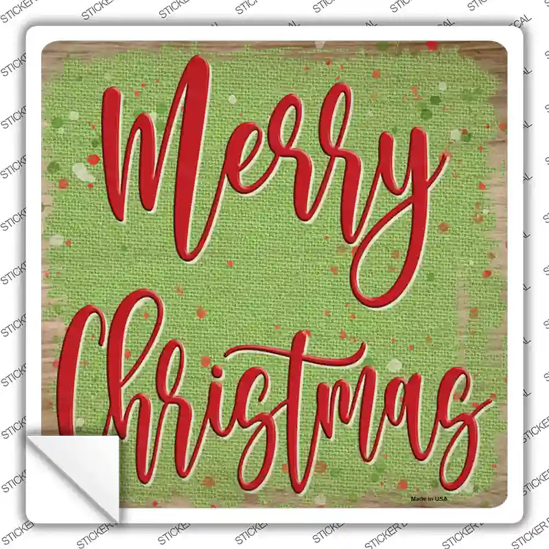 Merry Christmas Green Novelty Square Sticker Decal Small