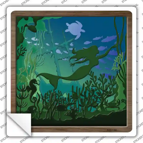 Mermaid Shadow Box Novelty Square Sticker Decal Small