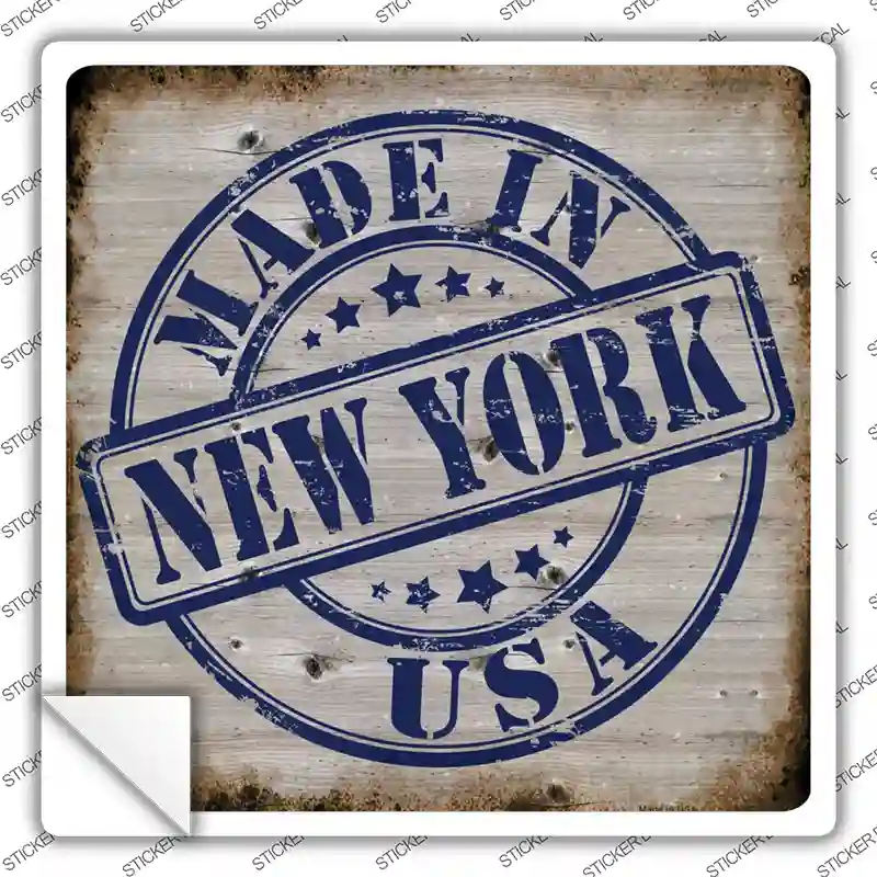 New York Stamp On Wood Novelty Square Sticker Decal Small