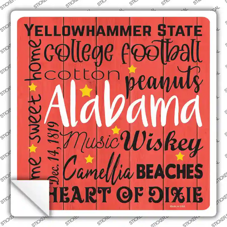 Alabama Motto Novelty Square Sticker Decal Small