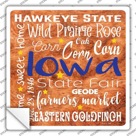 Iowa Motto Novelty Square Sticker Decal Small