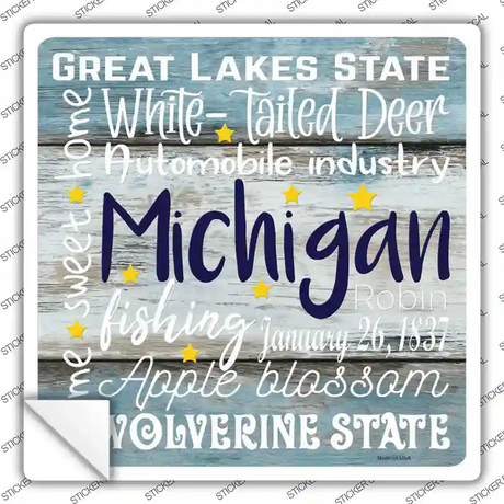 Michigan Motto Novelty Square Sticker Decal Small