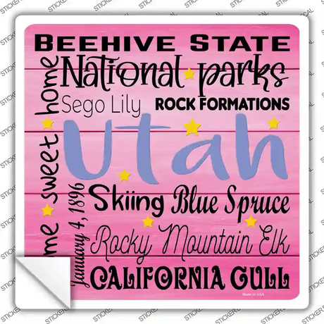 Utah Motto Novelty Square Sticker Decal Small