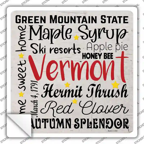 Vermont Motto Novelty Square Sticker Decal Small