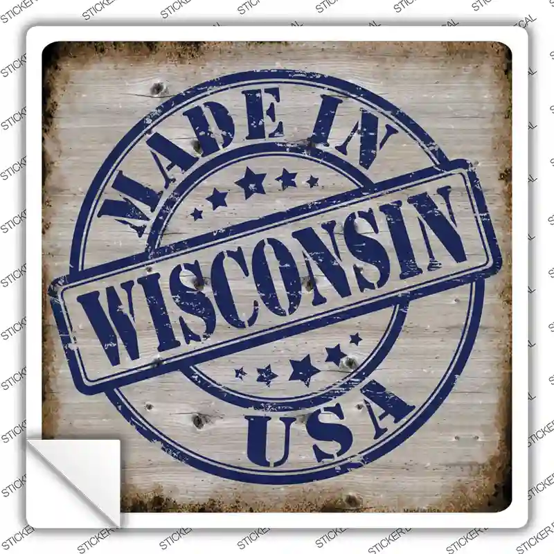 Wisconsin Stamp On Wood Novelty Square Sticker Decal Small