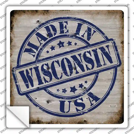 Wisconsin Stamp On Wood Novelty Square Sticker Decal Small