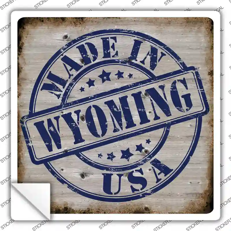 Wyoming Stamp On Wood Novelty Square Sticker Decal Small