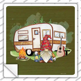 Camping Gnome Novelty Square Sticker Decal Small