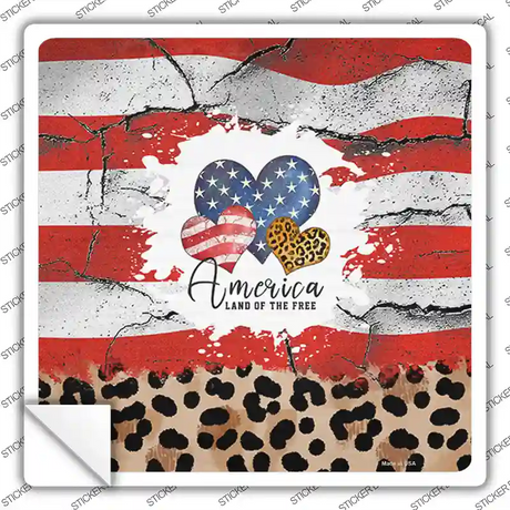 America Land Of The Free Hearts Novelty Square Sticker Decal