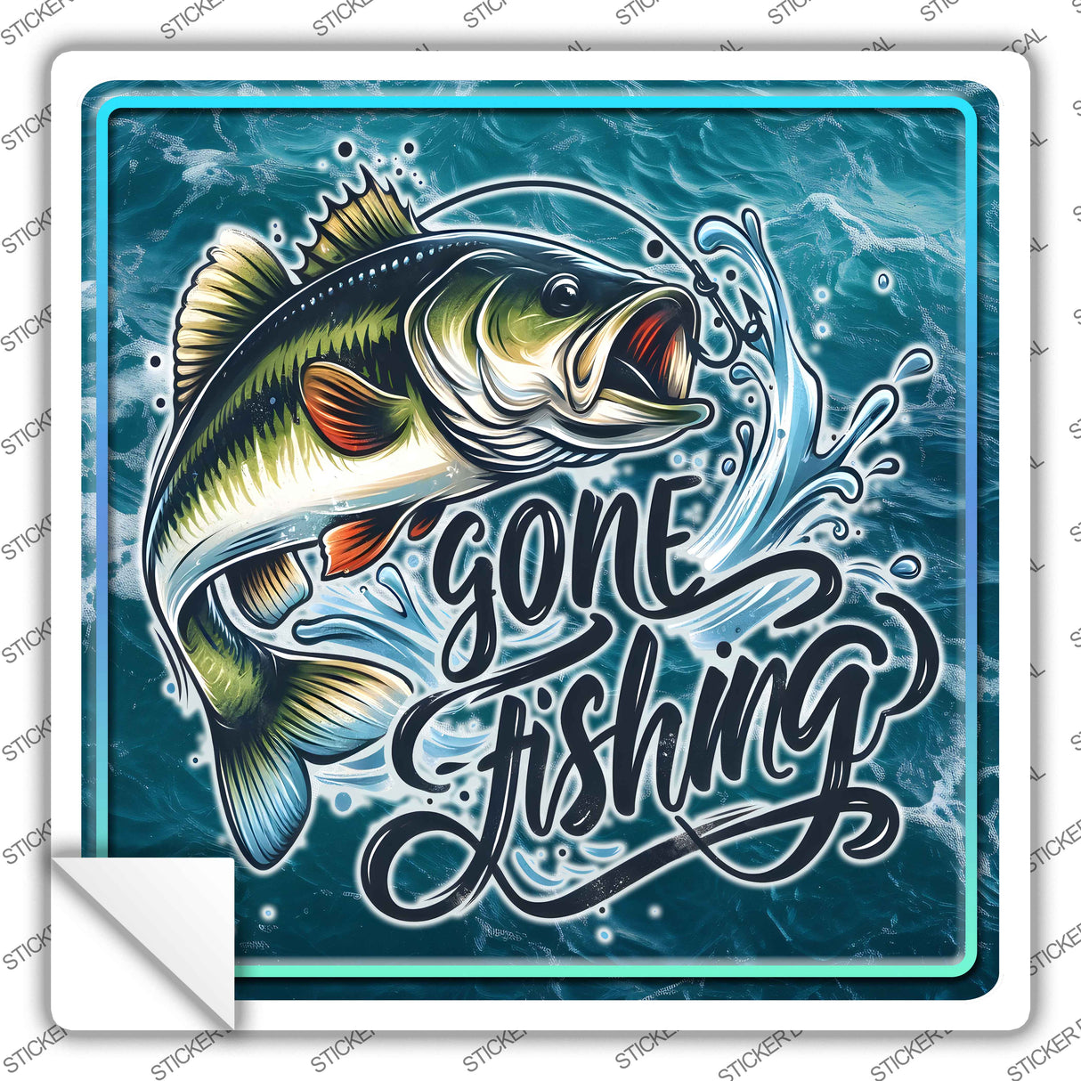 Gone Fishing Novelty Square Sticker Decal SQ-1651s