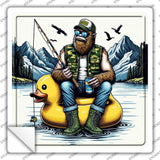 Bigfoot Fishing on Inflatable Duck Novelty Square Sticker Decal SQ-1653s