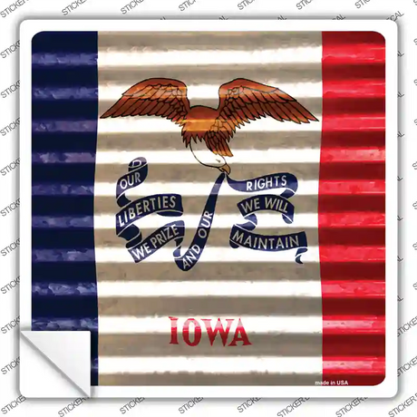 Iowa Flag Corrugated Effect Novelty Square Sticker Decal Small