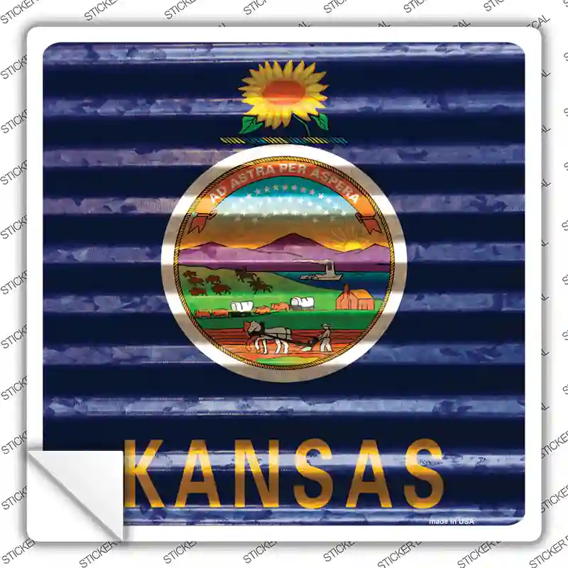 Kansas Flag Corrugated Effect Novelty Square Sticker Decal Small