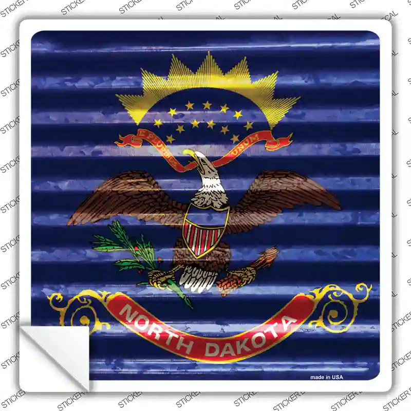 North Dakota Flag Corrugated Effect Novelty Square Sticker Decal Small