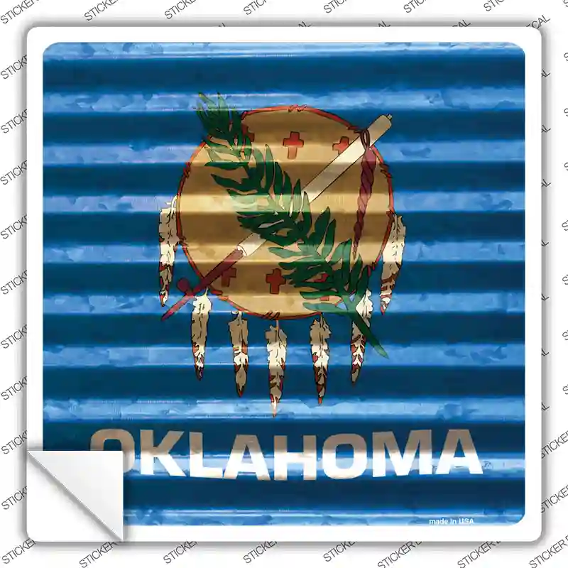 Oklahoma Flag Corrugated Effect Novelty Square Sticker Decal Small