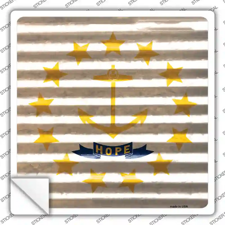 Rhode Island Flag Corrugated Effect Novelty Square Sticker Decal Small