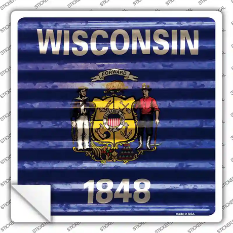 Wisconsin Flag Corrugated Effect Novelty Square Sticker Decal Small