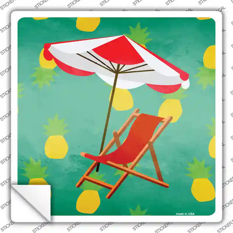 Chair and Umbrella Novelty Square Sticker Decal Small