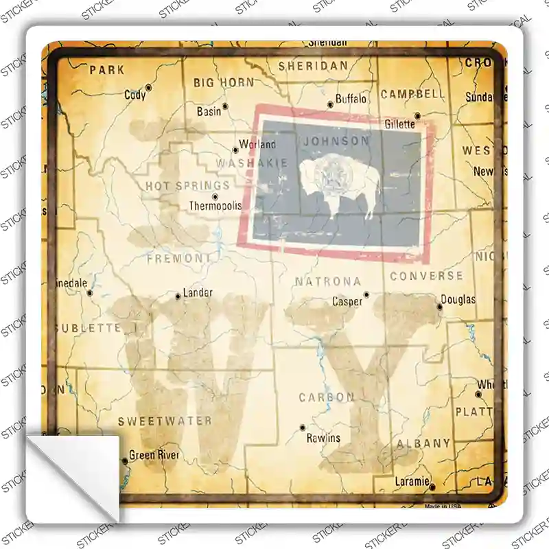 I Map WY Novelty Square Sticker Decal Small