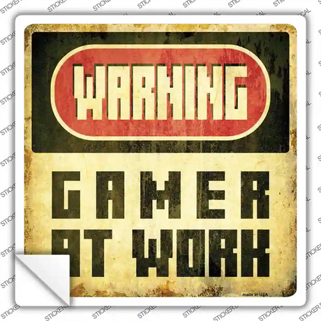 Warning Gamer at Work Novelty Square Sticker Decal Small