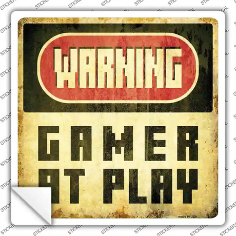 Warning Gamer at Play Novelty Square Sticker Decal Small