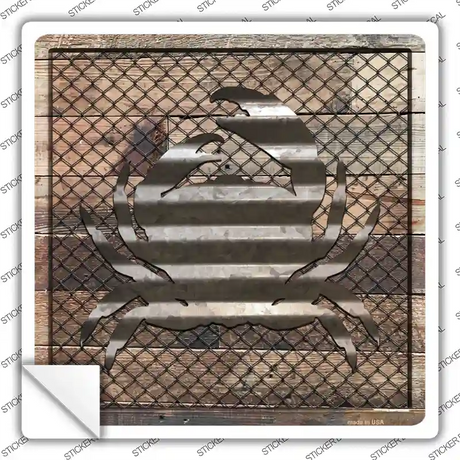 Corrugated Crab on Wood Novelty Square Sticker Decal Small