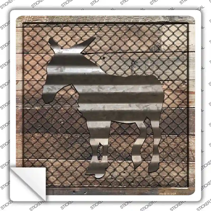 Corrugated Donkey on Wood Novelty Square Sticker Decal