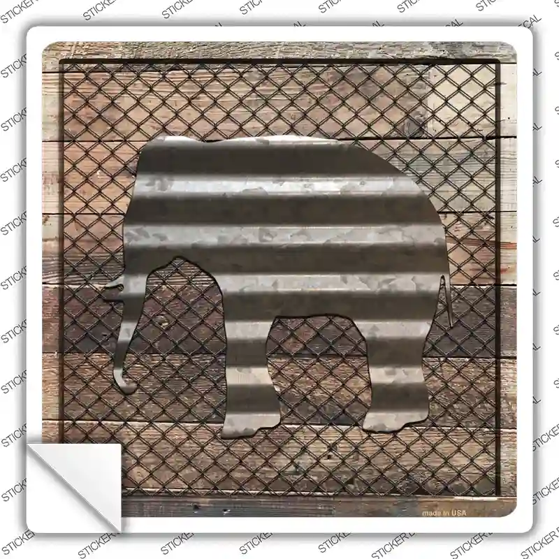 Corrugated Elephant on Wood Novelty Square Sticker Decal