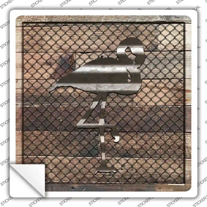 Corrugated Flamingo on Wood Novelty Square Sticker Decal