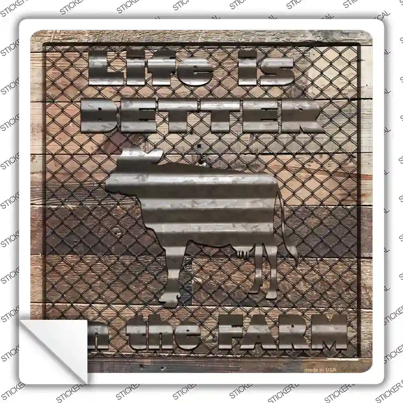 Better On The Farm Corrugated Cow Novelty Square Sticker Decal