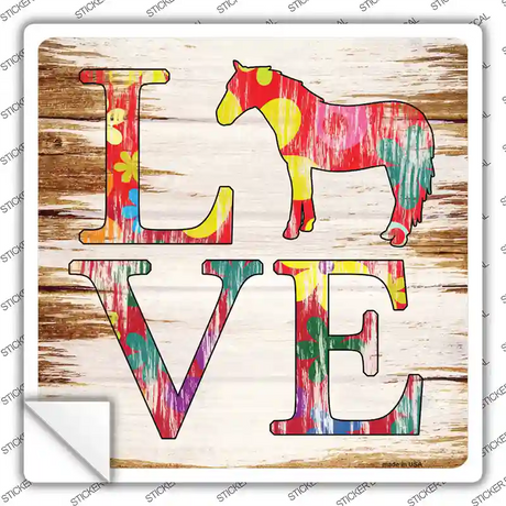 Love Colorful Horse Novelty Square Sticker Decal Small