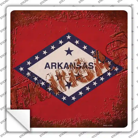 Arkansas Rusty Stamped Novelty Square Sticker Decal Small