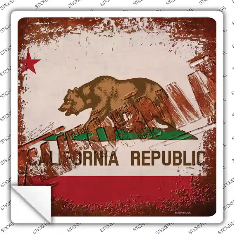 California Rusty Stamped Novelty Square Sticker Decal Small