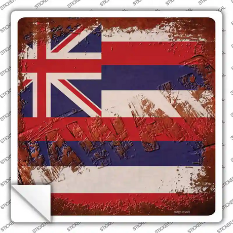 Hawaii Rusty Stamped Novelty Square Sticker Decal Small