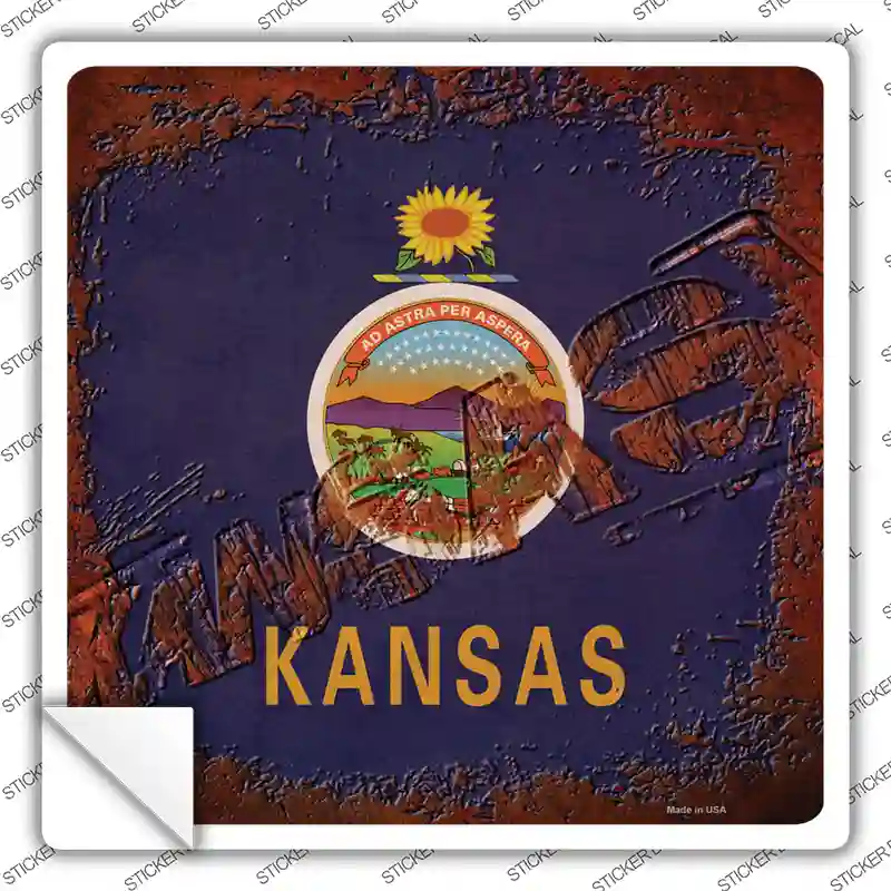 Kansas Rusty Stamped Novelty Square Sticker Decal Small