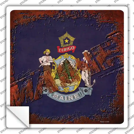 Maine Rusty Stamped Novelty Square Sticker Decal Small