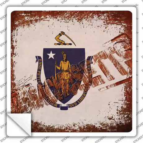 Massachusetts Rusty Stamped Novelty Square Sticker Decal Small