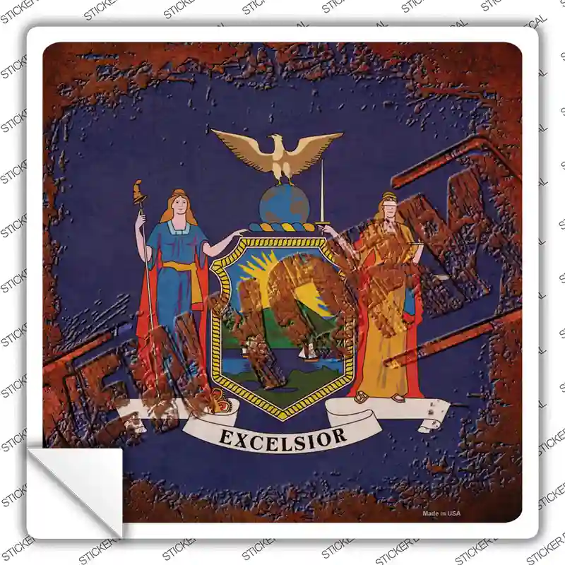New York Rusty Stamped Novelty Square Sticker Decal