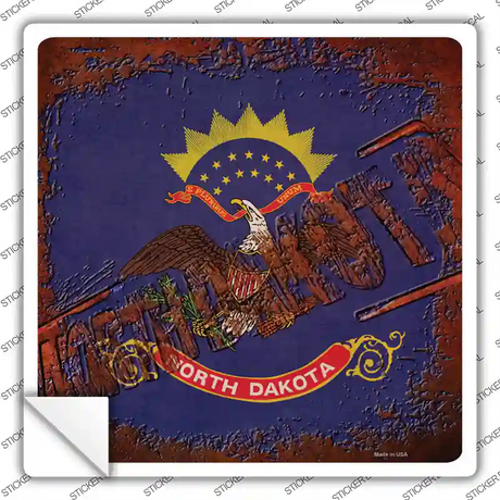 North Dakota Rusty Stamped Novelty Square Sticker Decal Small