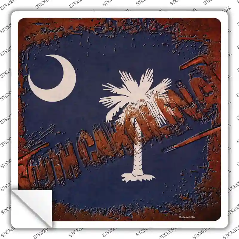 South Carolina Rusty Stamped Novelty Square Sticker Decal Small