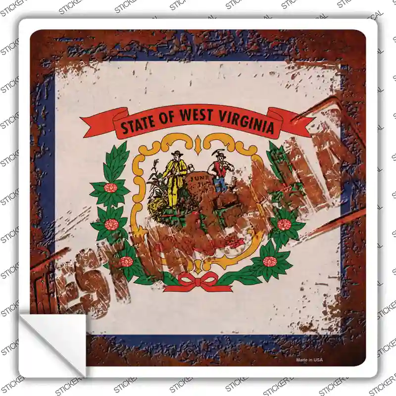 West Virginia Rusty Stamped Novelty Square Sticker Decal Small