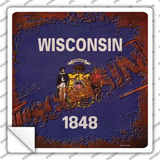 Wisconsin Rusty Stamped Novelty Square Sticker Decal Small