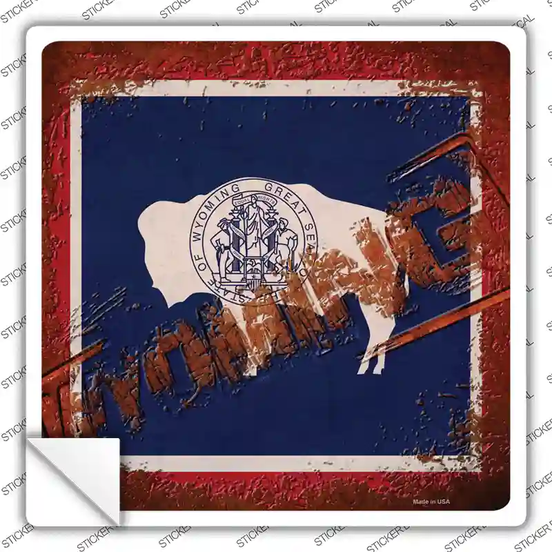 Wyoming Rusty Stamped Novelty Square Sticker Decal Small