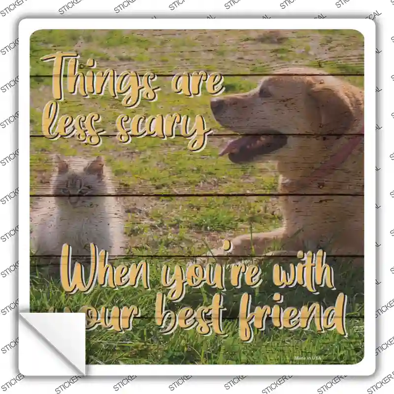 Less Scary With Friends Novelty Square Sticker Decal
