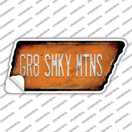 Gr8 Smky Mtns Novelty Rusty Tennessee Shape Sticker Decal Small