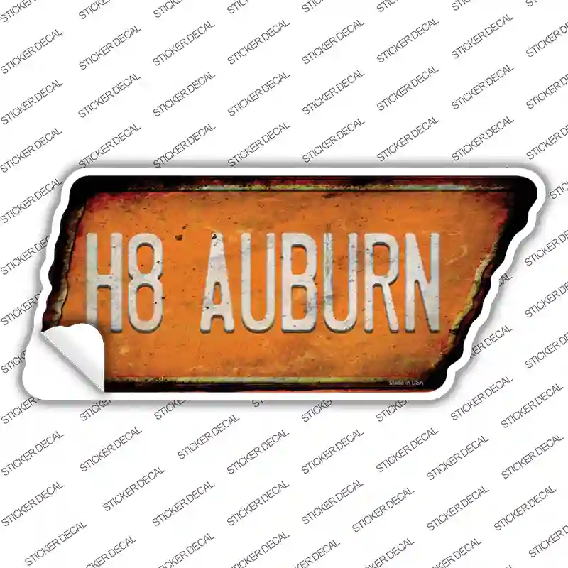 H8 Auburn Novelty Rusty Tennessee Shape Sticker Decal Small