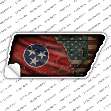 Tennessee American Flag Novelty Rusty Tennessee Shape Sticker Decal Small