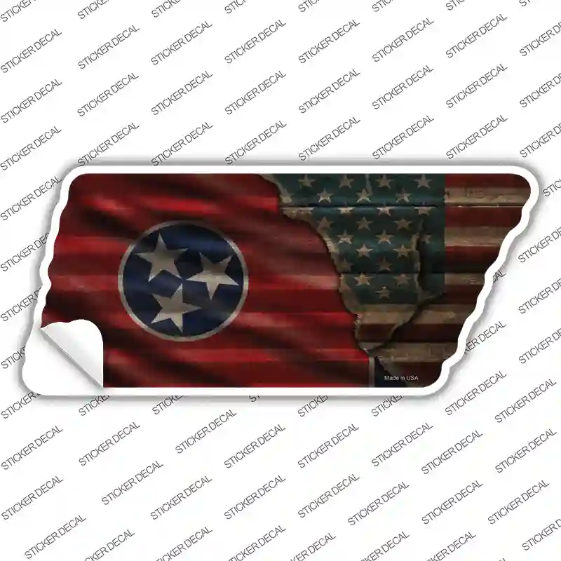 Tennessee American Flag Novelty Corrugated Tennessee Shape Sticker Decal Small