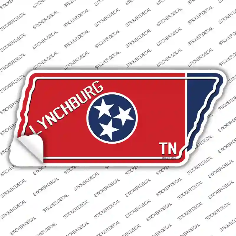 Lynchburg TN Flag Novelty Tennessee Shape Sticker Decal Small