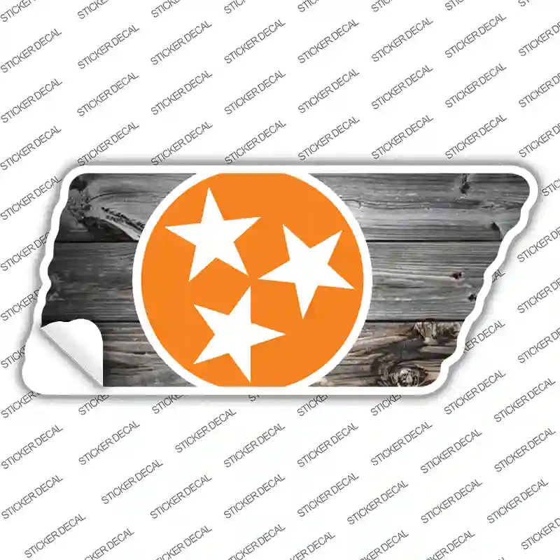 Orange Tri Star on Wood Novelty Tennessee Shape Sticker Decal Small